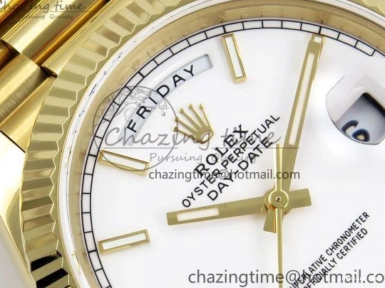1224 Day Date 40 YG JDF 904L Steel White Stick Dial on President Bracelet VR3255 V3 (Gain Weight) Colorful 1373